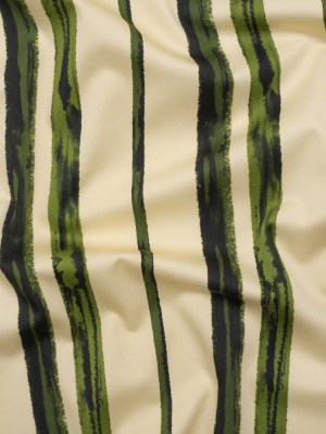 Stretch Cotton Sateen – Cream and Green Painted Stripes – Verdant Trail Print – Mood Exclusive Acadia Collection Stretch Cotton Sateen – Cream and Green Painted Stripes – Verdant Trail Print – Mood Exclusive Acadia Collection