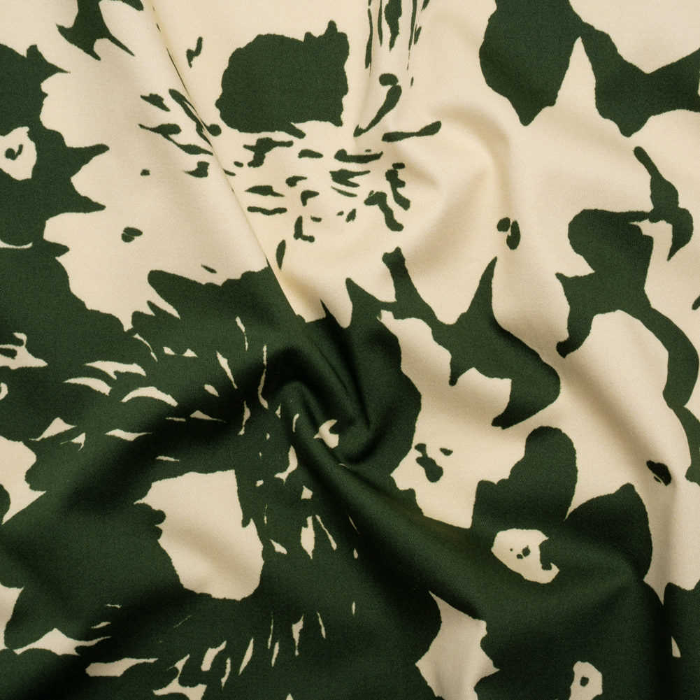 Stretch Cotton Sateen – Hunter Green and Cream Big Floral – Rorschach Rosettes Print – Mood Exclusive Acadia Collection Stretch Cotton Sateen – Hunter Green and Cream Big Floral – Rorschach Rosettes Print – Mood Exclusive Acadia Collection