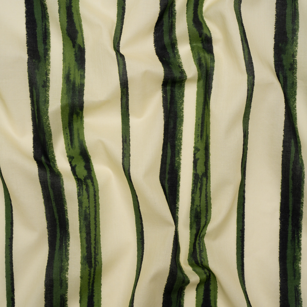 Cotton Voile – Cream and Green Painted Stripes – Verdant Trail Print – Mood Exclusive Acadia Collection Cotton Voile – Cream and Green Painted Stripes – Verdant Trail Print – Mood Exclusive Acadia Collection