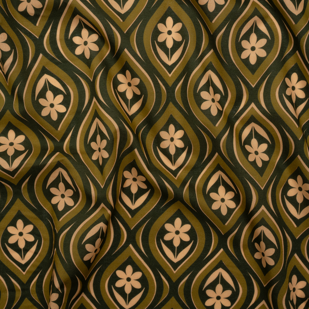 Cotton Voile – Olive, Hunter Green, and Beige Floral Ogees – Woodland Blooms Print – Mood Exclusive Acadia Collection Cotton Voile – Olive, Hunter Green, and Beige Floral Ogees – Woodland Blooms Print – Mood Exclusive Acadia Collection