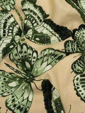 Linen and Rayon Woven – Green and Cream Butterflies – Monarch Mountain Print – Mood Exclusive Acadia Collection Linen and Rayon Woven – Green and Cream Butterflies – Monarch Mountain Print – Mood Exclusive Acadia Collection