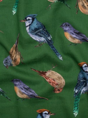 Linen and Rayon Woven – Green, Blue and Beige Little Birds – Birdsong Saunter Print – Mood Exclusive Acadia Collection Linen and Rayon Woven – Green, Blue and Beige Little Birds – Birdsong Saunter Print – Mood Exclusive Acadia Collection