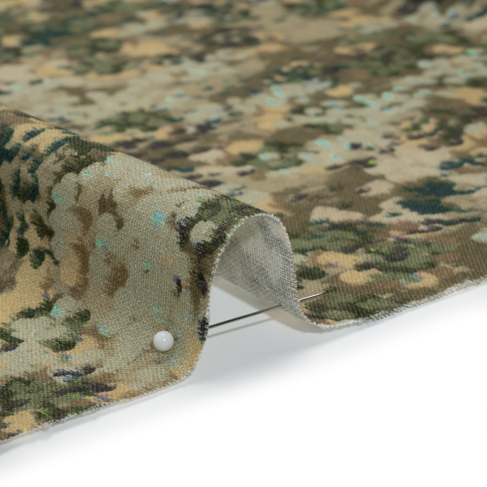 Linen and Rayon Woven - Olive, Green and Beige Abstract Dots - Forest Lookout Print - Mood Exclusive Acadia Collection