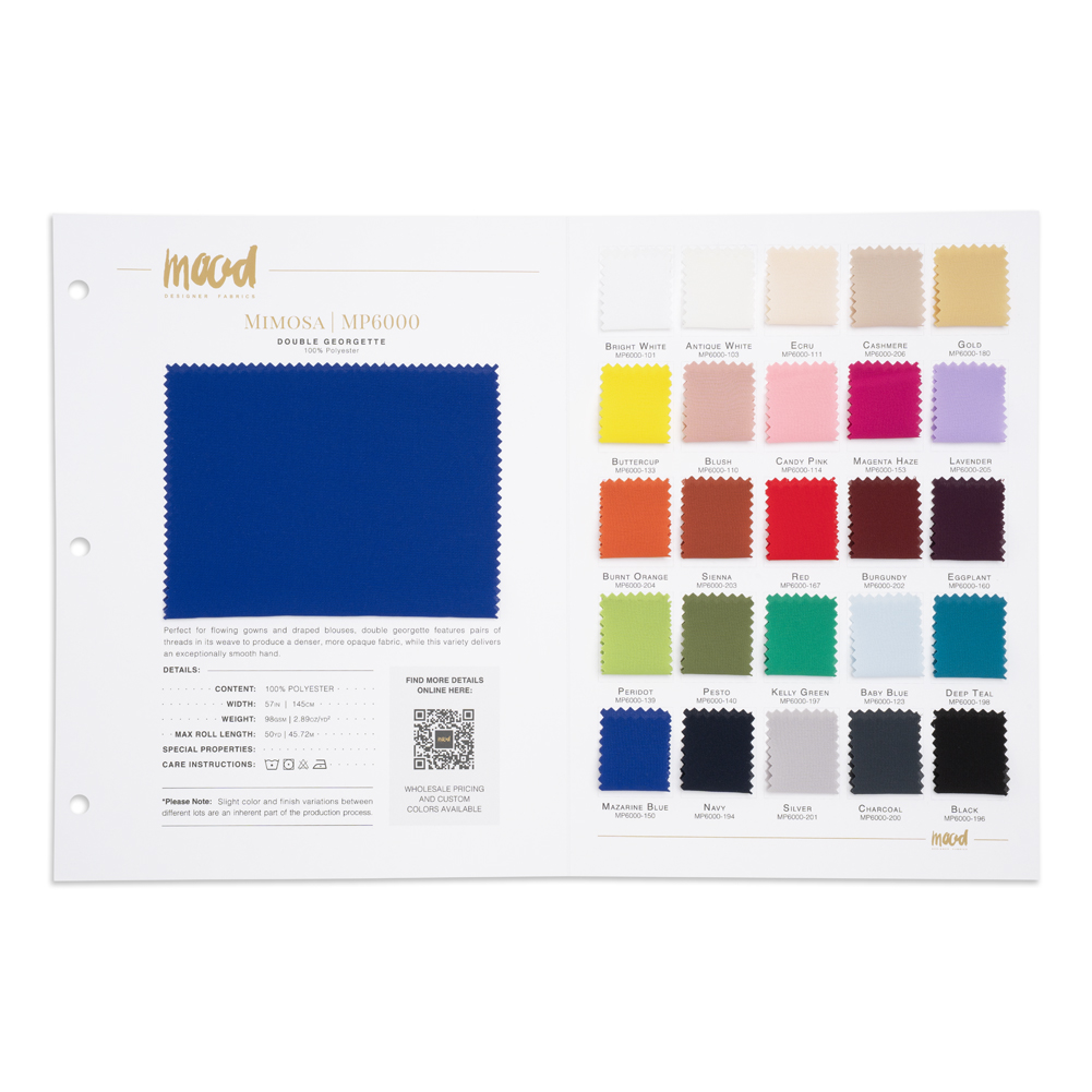 Color Card – Mimosa Double Georgette Collection – 8.5″ x 11″, 3-Hole Color Card – Mimosa Double Georgette Collection – 8.5″ x 11″, 3-Hole