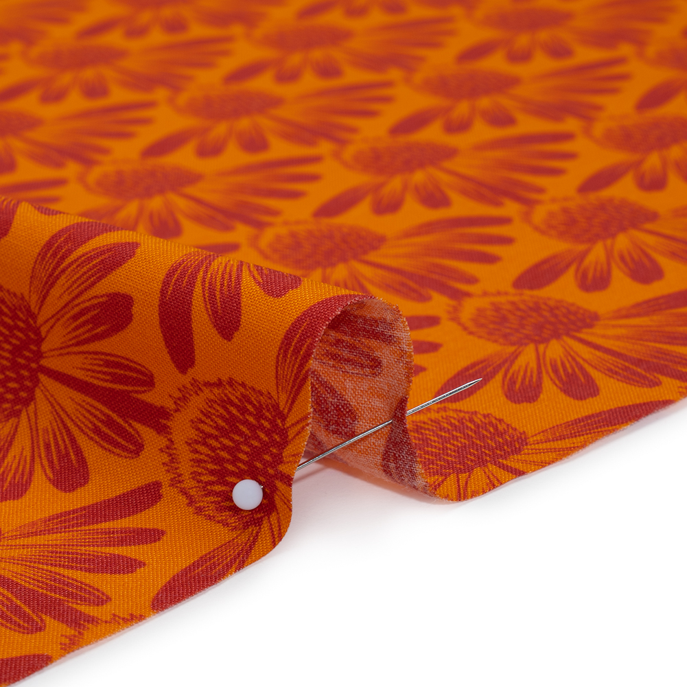 Printed Quilting Cotton by Anna Maria Textiles for Northcott - Tangerine Coneflower Floral - Indelible Collection