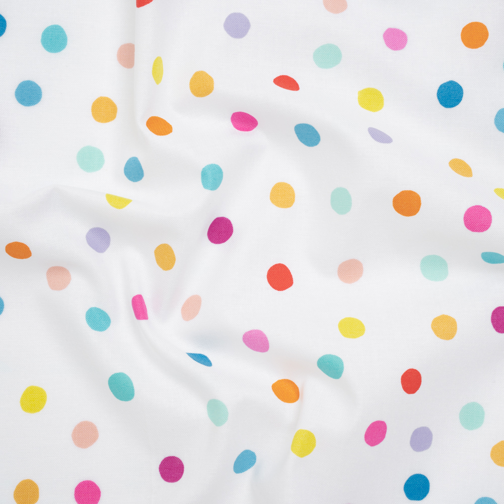 Printed Quilting Cotton by Ghazal Razavi for FIGO Studio – Rainbow and White Pom Poms – Dovetail Collection Printed Quilting Cotton by Ghazal Razavi for FIGO Studio – Rainbow and White Pom Poms – Dovetail Collection