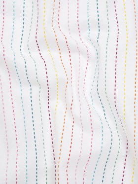 Printed Quilting Cotton by Ghazal Razavi for FIGO Studio – Rainbow and White Dashed Stripes – Dovetail Collection Printed Quilting Cotton by Ghazal Razavi for FIGO Studio – Rainbow and White Dashed Stripes – Dovetail Collection