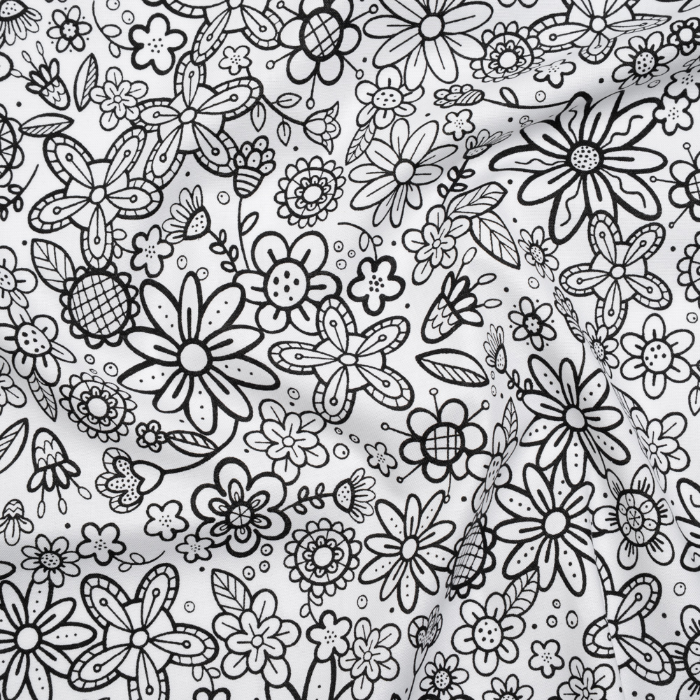 Printed Quilting Cotton by Patrick Lose for Northcott – Black on White Groovy Garden Floral – Basically Black & White Collection Printed Quilting Cotton by Patrick Lose for Northcott – Black on White Groovy Garden Floral – Basically Black & White Collection