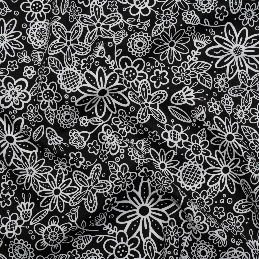 Printed Quilting Cotton by Patrick Lose for Northcott – Negative Groovy Garden Floral – Basically Black & White Collection Printed Quilting Cotton by Patrick Lose for Northcott – Negative Groovy Garden Floral – Basically Black & White Collection