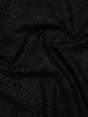 Printed Quilting Cotton by Patrick Lose for Northcott – Black on Black Groovy Garden Floral – Basically Black & White Collection Printed Quilting Cotton by Patrick Lose for Northcott – Black on Black Groovy Garden Floral – Basically Black & White Collection