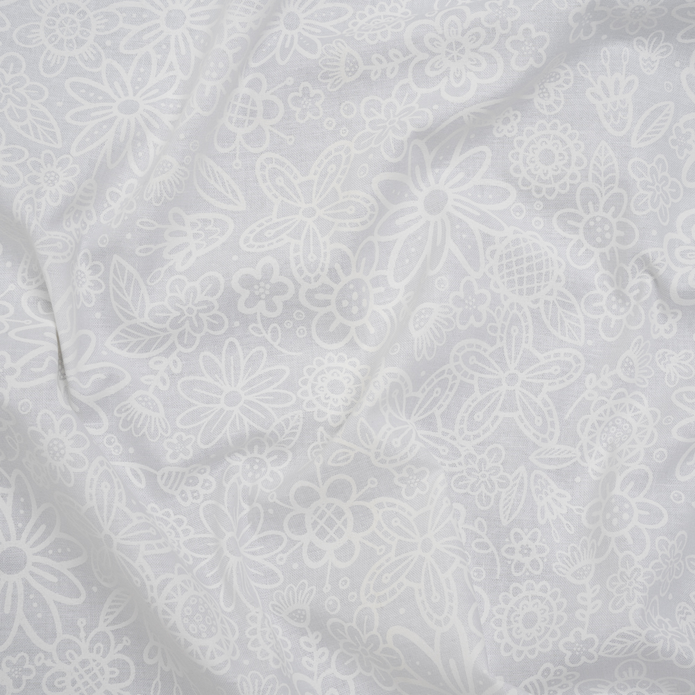 Printed Quilting Cotton by Patrick Lose for Northcott – White on White Groovy Garden Floral – Basically Black & White Collection Printed Quilting Cotton by Patrick Lose for Northcott – White on White Groovy Garden Floral – Basically Black & White Collection