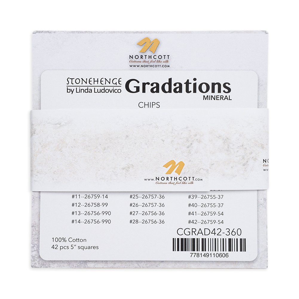 Stonehenge Quilting Cotton Chips 5″ Square Precuts – Mineral – Gradations II Collection Stonehenge Quilting Cotton Chips 5″ Square Precuts – Mineral – Gradations II Collection