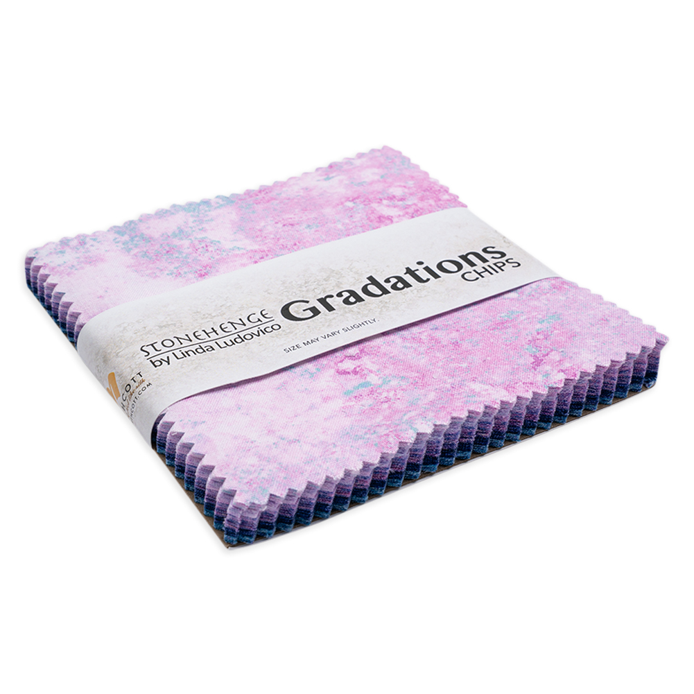 Stonehenge Quilting Cotton Chips 5″ Square Precuts – Mystic – Gradations II Collection Stonehenge Quilting Cotton Chips 5″ Square Precuts – Mystic – Gradations II Collection
