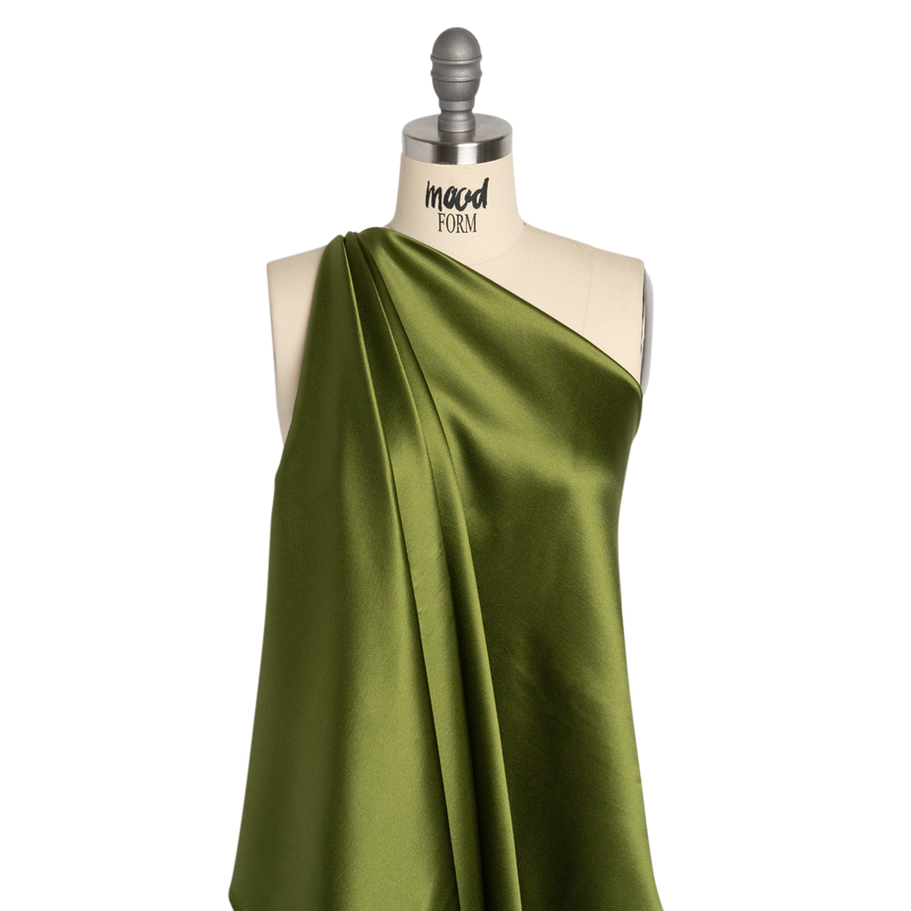 Silk Crepe Back Satin – Pesto Green – Premium Collection Silk Crepe Back Satin – Pesto Green – Premium Collection