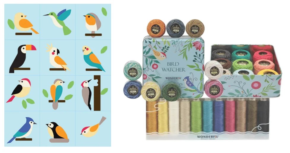 Wool The Bird Watcher (BOM 2024): Wool Block & Thread Bundle Wool The Bird Watcher (BOM 2024): Wool Block & Thread Bundle