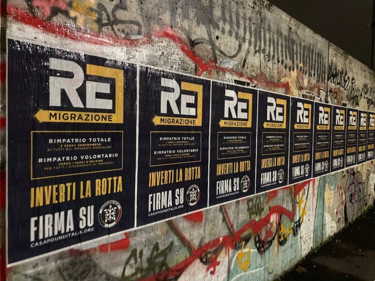 CASAPOUND ITALIA: STRISCIONI E MANIFESTI PER LA REMIGRAZIONE, NEL WEEKEND VIA AI BANCHETTI INFORMATIVI CASAPOUND ITALIA: STRISCIONI E MANIFESTI PER LA REMIGRAZIONE, NEL WEEKEND VIA AI BANCHETTI INFORMATIVI