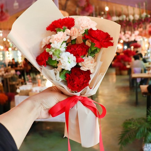 사랑해요 카네이션 꽃다발 꽃다발싼곳 생화꽃다발, 레드, 1개