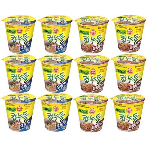 컵누들 2종세트 12입(오뚜기 컵누들 우동 6개 + 매콤찜닭 6개), 우동 6개 + 매콤찜닭 6개