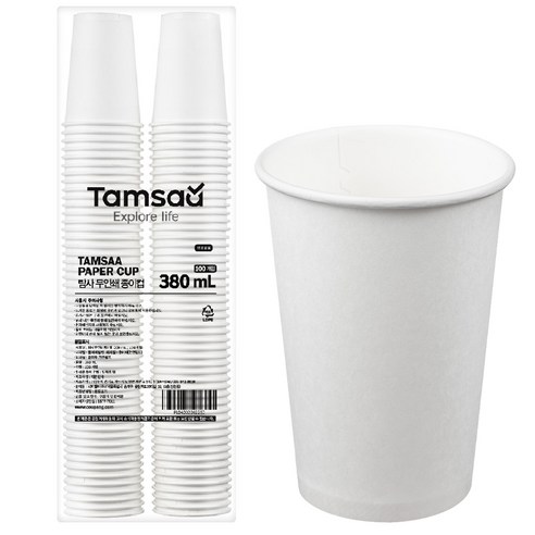 탐사 고평량 종이컵 무인쇄 380ml, 1개