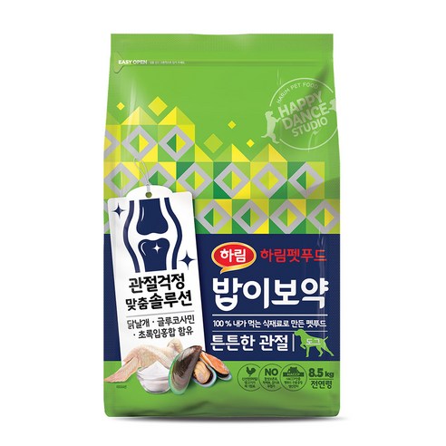 하림펫푸드 밥이보약 튼튼한 관절 전연령 강아지 사료, 뼈/관절강화, 3.4kg, 4개