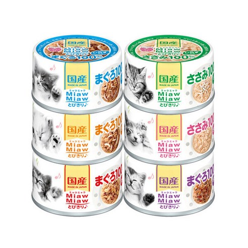 아이시아AIXIA) 먀우먀우 토비키리 캔 60g x 24입 박스, 6종 콤보 박스, 24개