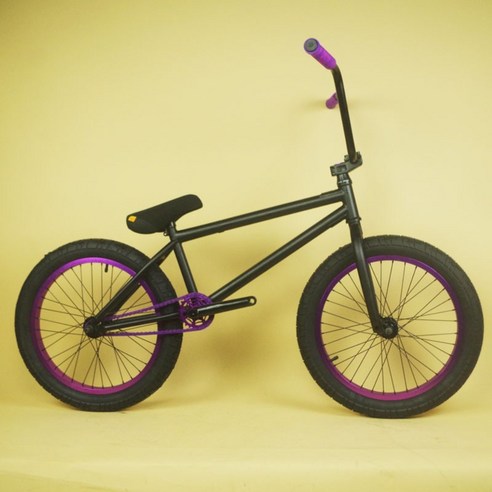 BMX자전거 회전 액션 성능 스턴트 입문용 묘기자전거 핸들360도, 블랙 퍼플(브레이크 없음)