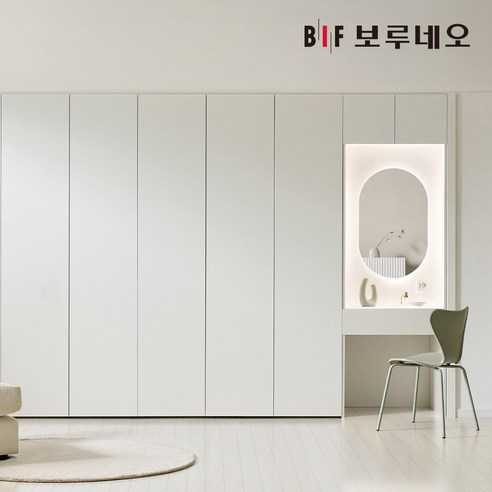 보루네오 E0 PET 화장대 무몰딩 붙박이장 10자 11자 12자 13자, 매립형, 390cm, 화이트