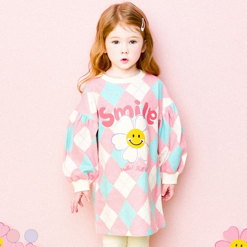헤이미니 여아용 스마일 플라워 아가일 원피스