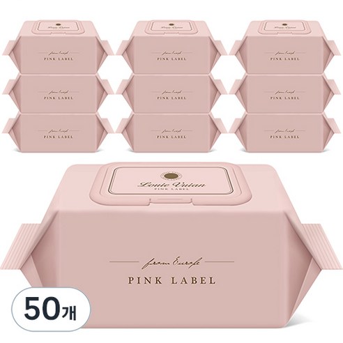 루이비앙 핑크 저자극 엠보싱 아기물티슈 캡형, 50g, 100개입, 10개