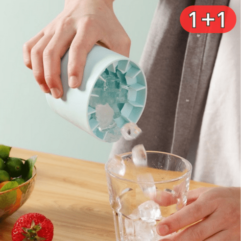 SUNALIFE 실리콘 간편 컵 얼음틀 트레이 사각얼음메이커 보관통 공간절약, 2개, 스카이블루+그레이