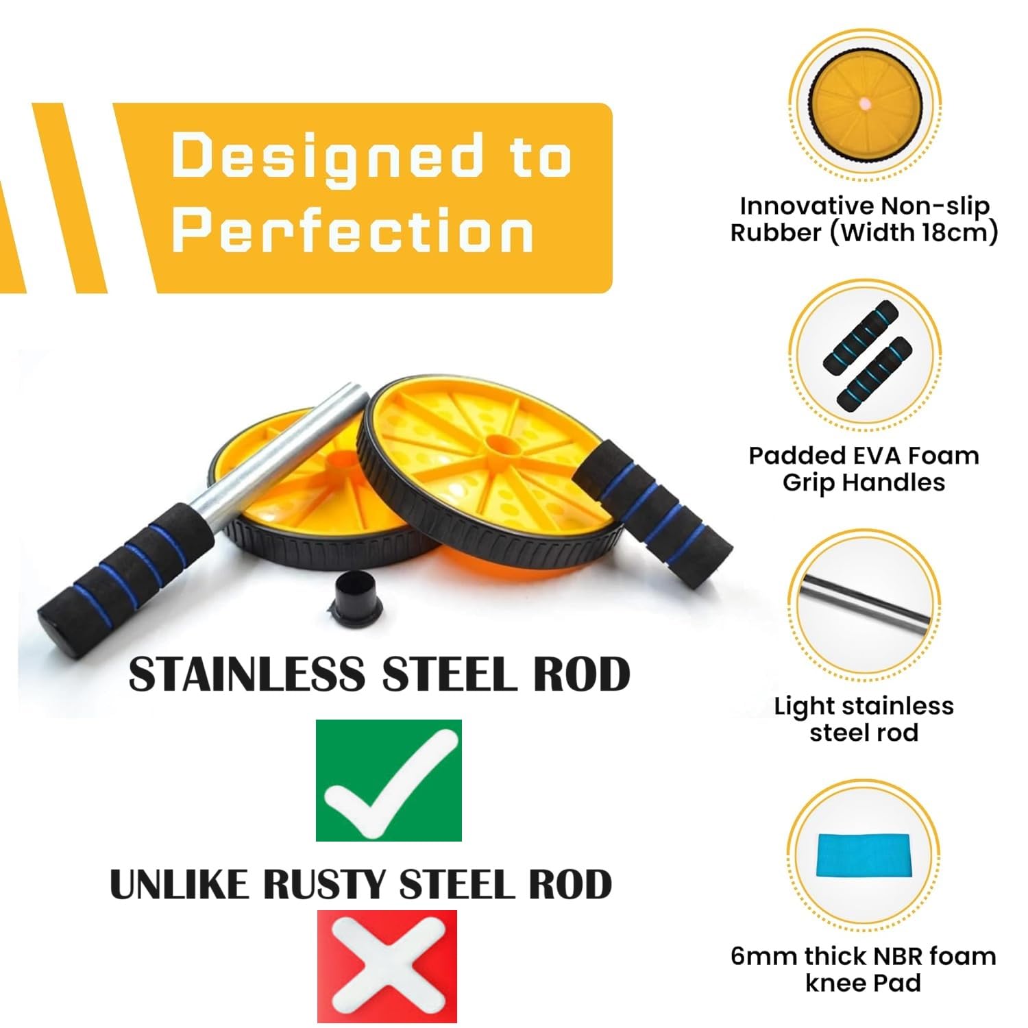 PRO365 Abs Roller | Ab Wheel With Anti Rust S.Steel Rod | Home Gym Equipment Abs Workouts 100 Kgs | Core Workouts | 6MM Safe Knee Mat | Lifetime Brand Warranty | PRO365 Abs Roller | Ab Wheel With Anti Rust S.Steel Rod | Home Gym Equipment Abs Workouts 100 Kgs | Core Workouts | 6MM Safe Knee Mat | Lifetime Brand Warranty |