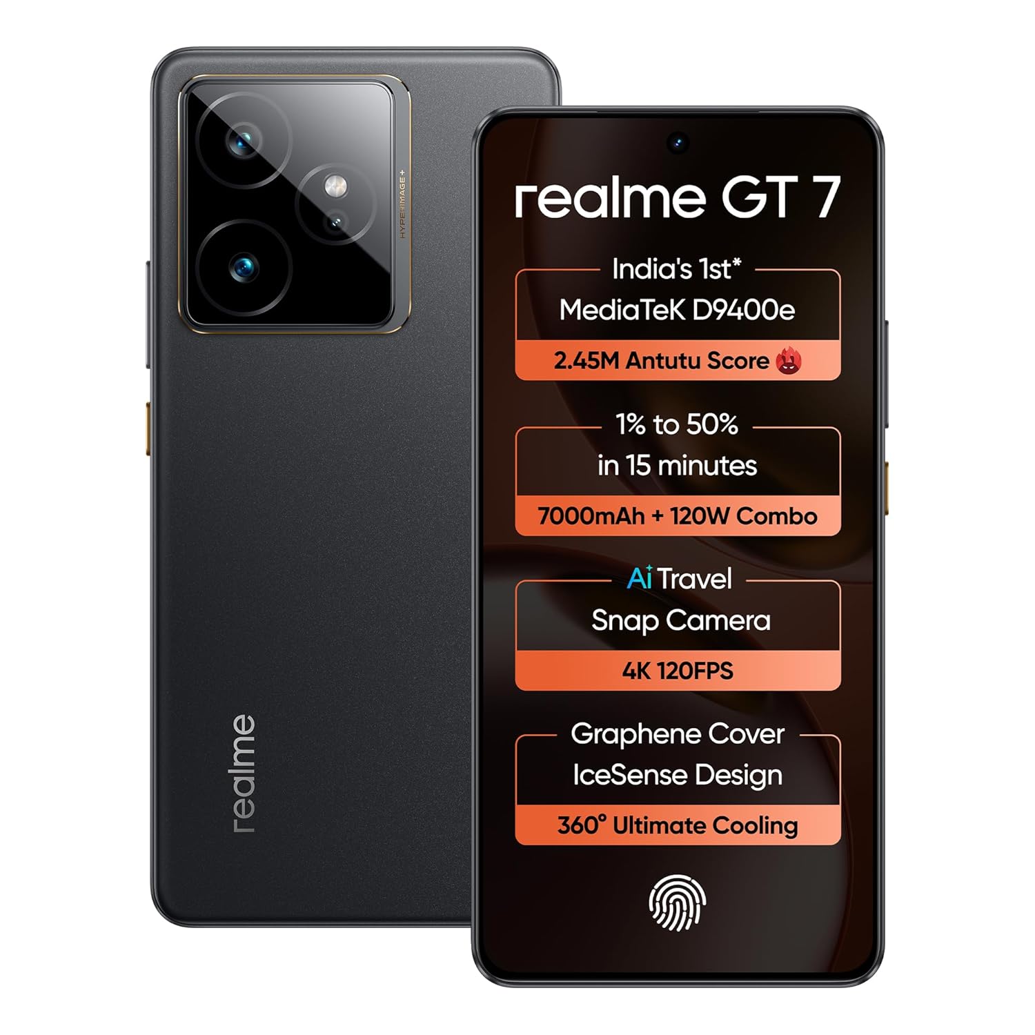 realme GT 7 (IceSense Black,8GB+256GB) | India’s 1st MediaTek Dimensity 9400e Chipset | Strongest Battery Combo 7000mAh + 120W | AI 4K 120FPS Travel Camera | 360° Cooling IceSense Design with Graphene realme GT 7 (IceSense Black,8GB+256GB) | India’s 1st MediaTek Dimensity 9400e Chipset | Strongest Battery Combo 7000mAh + 120W | AI 4K 120FPS Travel Camera | 360° Cooling IceSense Design with Graphene