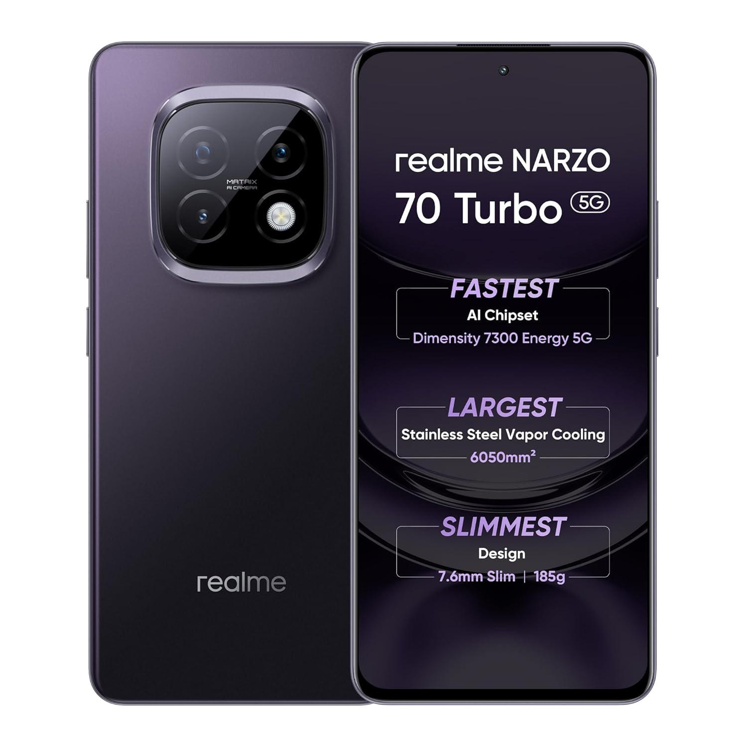 realme NARZO 70 Turbo 5G (Turbo Purple,8GB RAM,128GB Storage) | Segment’s Fastest Dimensity 7300 Energy 5G Chipset | Motorsports Inspired Design realme NARZO 70 Turbo 5G (Turbo Purple,8GB RAM,128GB Storage) | Segment’s Fastest Dimensity 7300 Energy 5G Chipset | Motorsports Inspired Design
