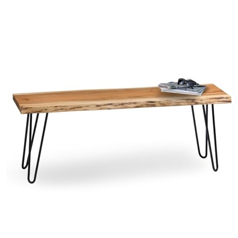 Alaterre Furniture 48-Inch Natural Live Edge Wood Bench – Rectangular Acacia Wood Top with Metal Hairpin Legs – Durable and Easy to Assemble Rustic Entryway or Dining Bench Alaterre Furniture 48-Inch Natural Live Edge Wood Bench – Rectangular Acacia Wood Top with Metal Hairpin Legs – Durable and Easy to Assemble Rustic Entryway or Dining Bench