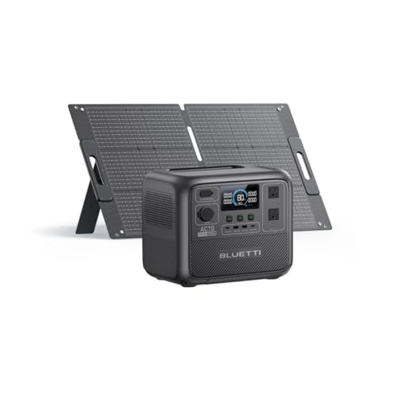 BLUETTI Solar Generator AC70 with 100W Solar Panel (Ships Separately), 768Wh Portable Power Station with 2 1,000W (Power Lifting 2,000W) AC Outlets, 0-80% in 45 Min, LFP Backup Power for Camping BLUETTI Solar Generator AC70 with 100W Solar Panel (Ships Separately), 768Wh Portable Power Station with 2 1,000W (Power Lifting 2,000W) AC Outlets, 0-80% in 45 Min, LFP Backup Power for Camping