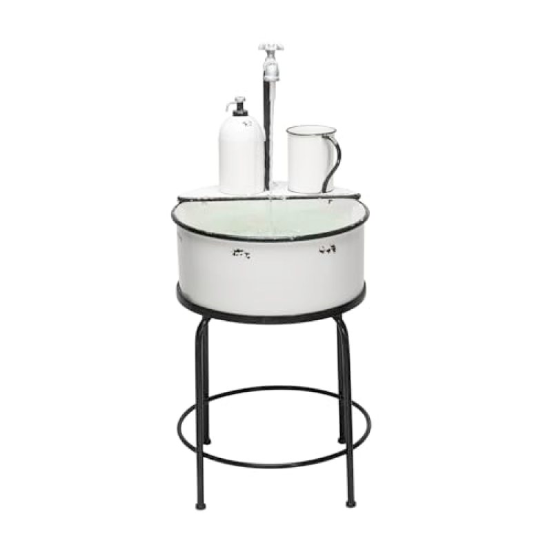Alpine Corporation YHL168 Outdoor Vintage Metal Sink Water Floor Fountain with Stand, 34″ Tall, White Alpine Corporation YHL168 Outdoor Vintage Metal Sink Water Floor Fountain with Stand, 34″ Tall, White