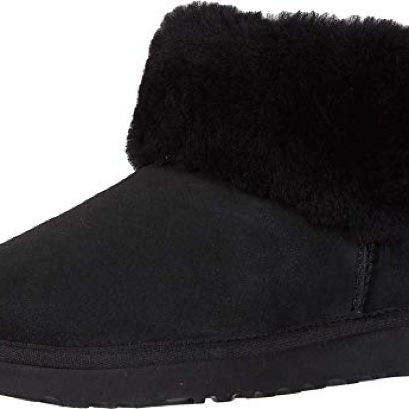 UGG Women’s Classic Mini Fluff Boot, Black, 5 UGG Women’s Classic Mini Fluff Boot, Black, 5