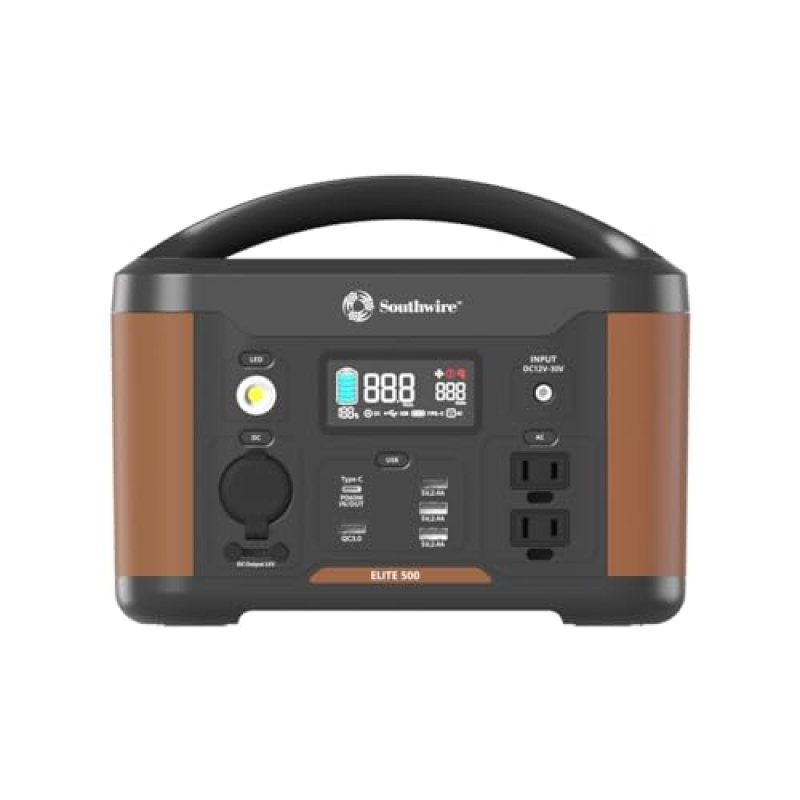 Southwire Elite 500 Series, 515Wh Backup Lithium Battery, 120V/500W Pure Sine Wave AC Outlet, Solar Generator (Solar Panel Not Included) for Home Backup Power, Emergency Power, Camping and more Southwire Elite 500 Series, 515Wh Backup Lithium Battery, 120V/500W Pure Sine Wave AC Outlet, Solar Generator (Solar Panel Not Included) for Home Backup Power, Emergency Power, Camping and more