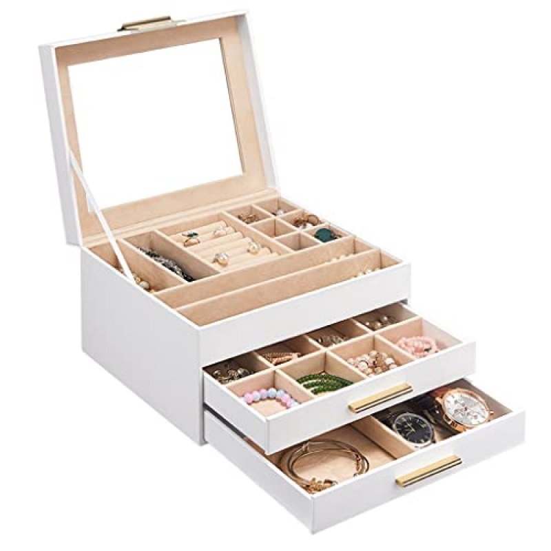 CYYHGD Jewellery Box with Glass Lid, 3 Layers Jewellery Organizer with 2 Drawers, Jewellery Case, Jewellery Display Stand, Storage Gift for Women, Jewellery Case CYYHGD Jewellery Box with Glass Lid, 3 Layers Jewellery Organizer with 2 Drawers, Jewellery Case, Jewellery Display Stand, Storage Gift for Women, Jewellery Case