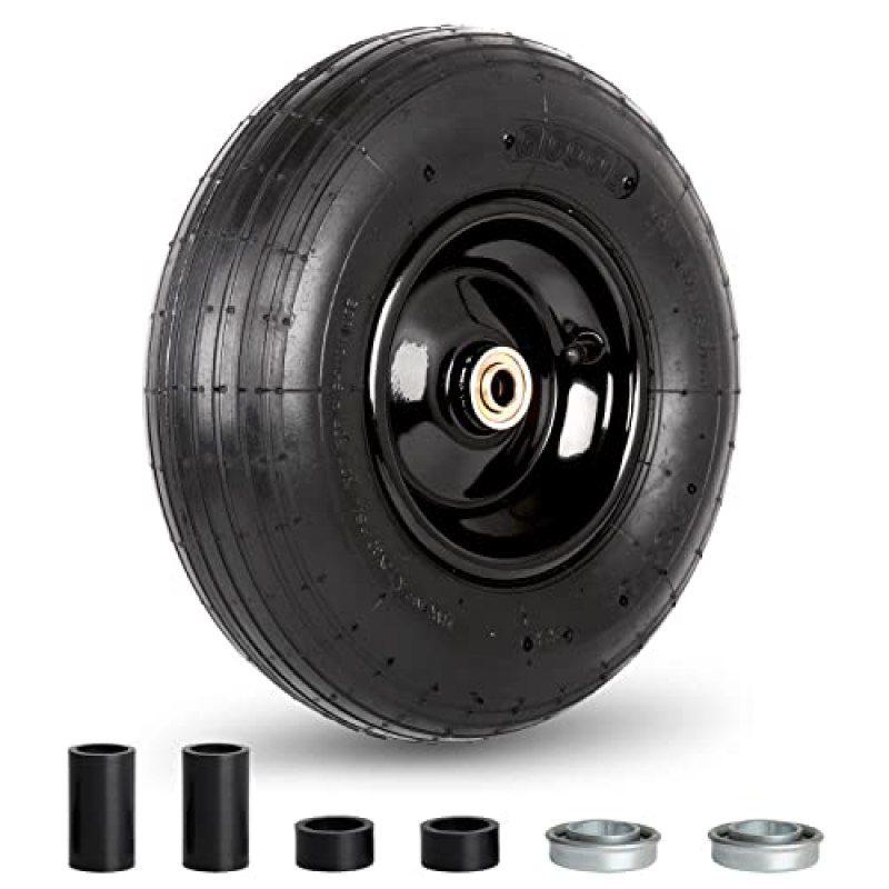 Namzi 4.00-6 Tire and Wheel, 13″ Wheelbarrow Pneumatic Tire, with 1.75″ Centered Hub, 5/8″ Axle Bore Hole, Sealed Bearings for Wheelbarrows Trolley Dolly Garden Wagon Gorilla Cart Wheel Replacement Namzi 4.00-6 Tire and Wheel, 13″ Wheelbarrow Pneumatic Tire, with 1.75″ Centered Hub, 5/8″ Axle Bore Hole, Sealed Bearings for Wheelbarrows Trolley Dolly Garden Wagon Gorilla Cart Wheel Replacement