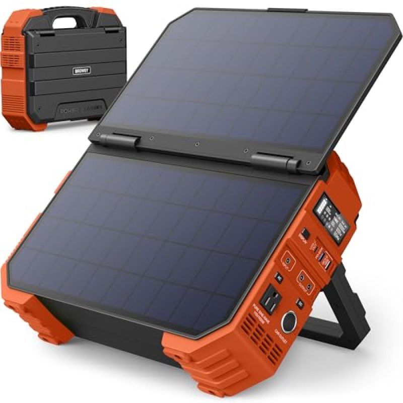 BROWEY Portable Power Station 1000W with Built-in Solar Panel, 614WH/192000mAh LiFePO4 Battery Pack, Solar Generator with AC/DC/USB/PD Outputs for Outdoor Camping, RV Travel, Emergency Preparedness BROWEY Portable Power Station 1000W with Built-in Solar Panel, 614WH/192000mAh LiFePO4 Battery Pack, Solar Generator with AC/DC/USB/PD Outputs for Outdoor Camping, RV Travel, Emergency Preparedness