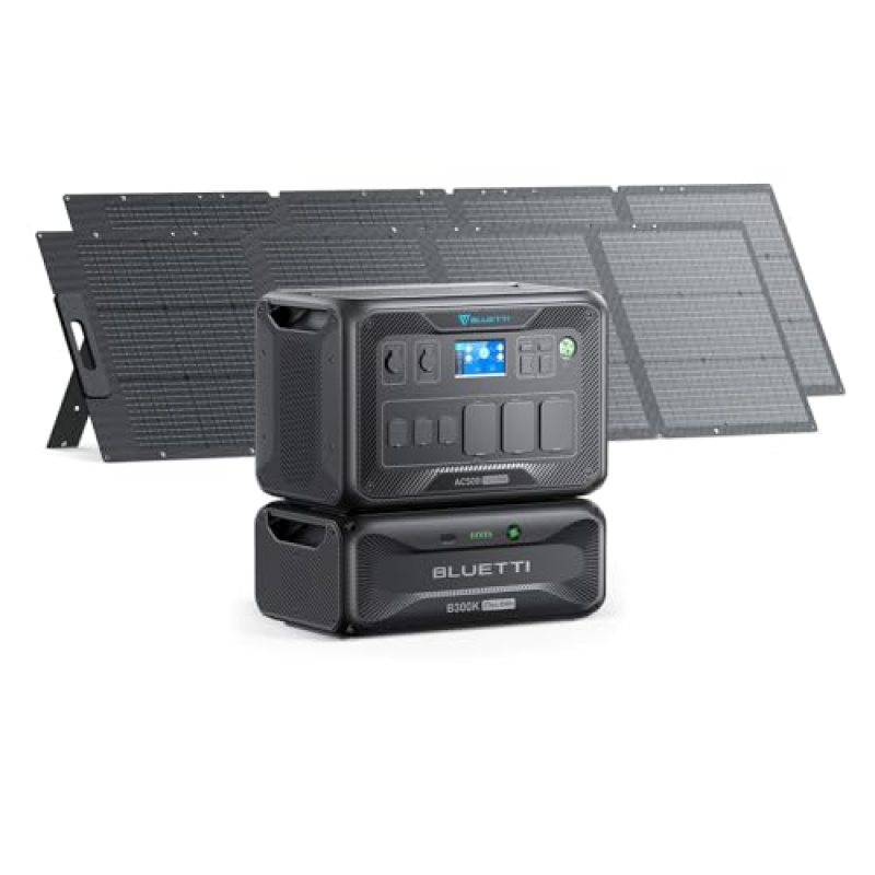 BLUETTI Solar Generator AC500 & B300K Expansion Battery with 2 200W Solar Panels Included (Ships Separately), 2,764.8Wh Portable Power Station w/ 6 5,000W AC Outlets, LFP Power for Home Use BLUETTI Solar Generator AC500 & B300K Expansion Battery with 2 200W Solar Panels Included (Ships Separately), 2,764.8Wh Portable Power Station w/ 6 5,000W AC Outlets, LFP Power for Home Use