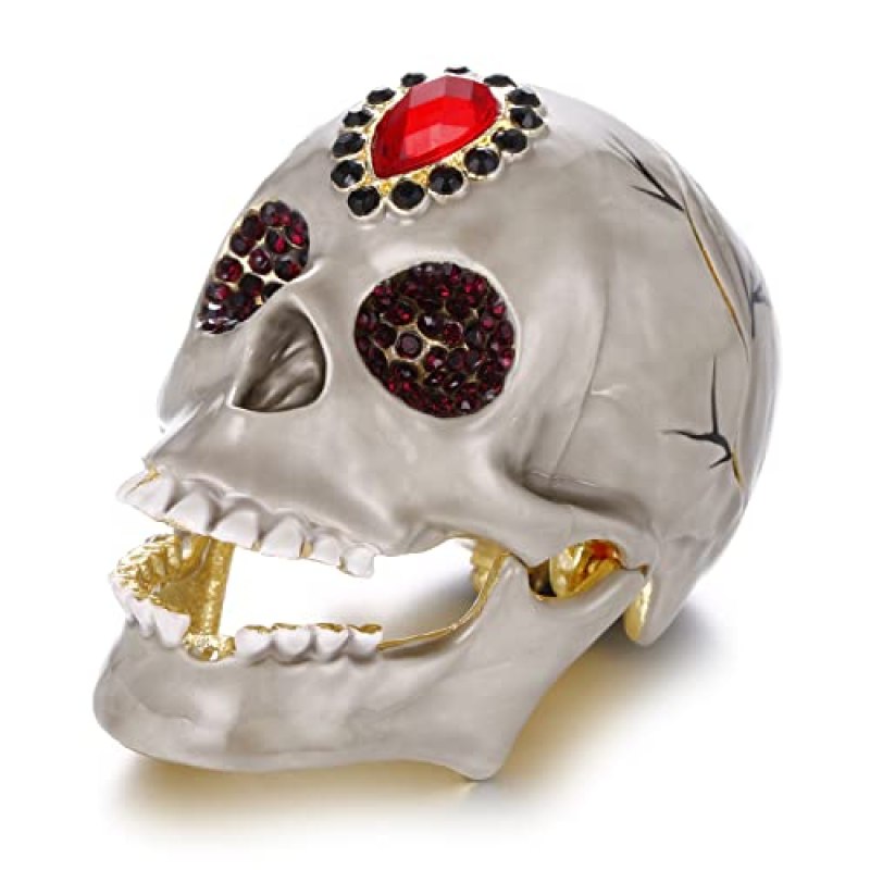 Hand Painted Enamel Trinket Box, Hinged Jewelry Organizer Mini Ring Earrings Storage, Unique Home Decor Figurine Keepsake Collectible, Personalized Elegant Handmade Ornament (Grey Skull Head) Hand Painted Enamel Trinket Box, Hinged Jewelry Organizer Mini Ring Earrings Storage, Unique Home Decor Figurine Keepsake Collectible, Personalized Elegant Handmade Ornament (Grey Skull Head)