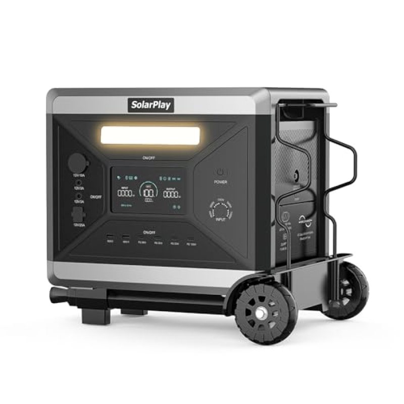 SolarPlay Q2501 Solar Generator, 2400W/2160Wh LFP Portable Power Station with Foldable Cart, Fast Charging Emergency Power Backup Solar Powered Generator for Camping RV/Van Road Trip Home Outage SolarPlay Q2501 Solar Generator, 2400W/2160Wh LFP Portable Power Station with Foldable Cart, Fast Charging Emergency Power Backup Solar Powered Generator for Camping RV/Van Road Trip Home Outage