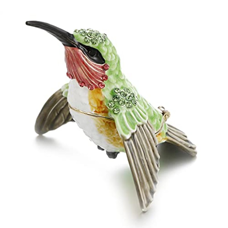 Hand Painted Enamel Hummingbird Trinket Box for Home Decor, Hinged Jewelry Organizer for Ring Earrings, Unique Figurine Keepsake Collectible Personalized Elegant Handmade Ornament (Hummingbird-1) Hand Painted Enamel Hummingbird Trinket Box for Home Decor, Hinged Jewelry Organizer for Ring Earrings, Unique Figurine Keepsake Collectible Personalized Elegant Handmade Ornament (Hummingbird-1)