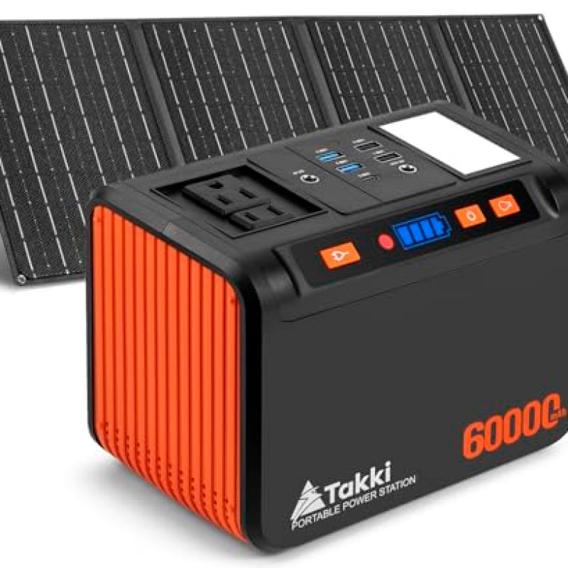 Takki Solar Generator 250W Portable Power Station with 40W Solar Panels 222Wh Pure Sine Wave Camping Lithium Battery Power Bank with AC 110V Outlet for Camping Home Use Emergency Outdoor Takki Solar Generator 250W Portable Power Station with 40W Solar Panels 222Wh Pure Sine Wave Camping Lithium Battery Power Bank with AC 110V Outlet for Camping Home Use Emergency Outdoor