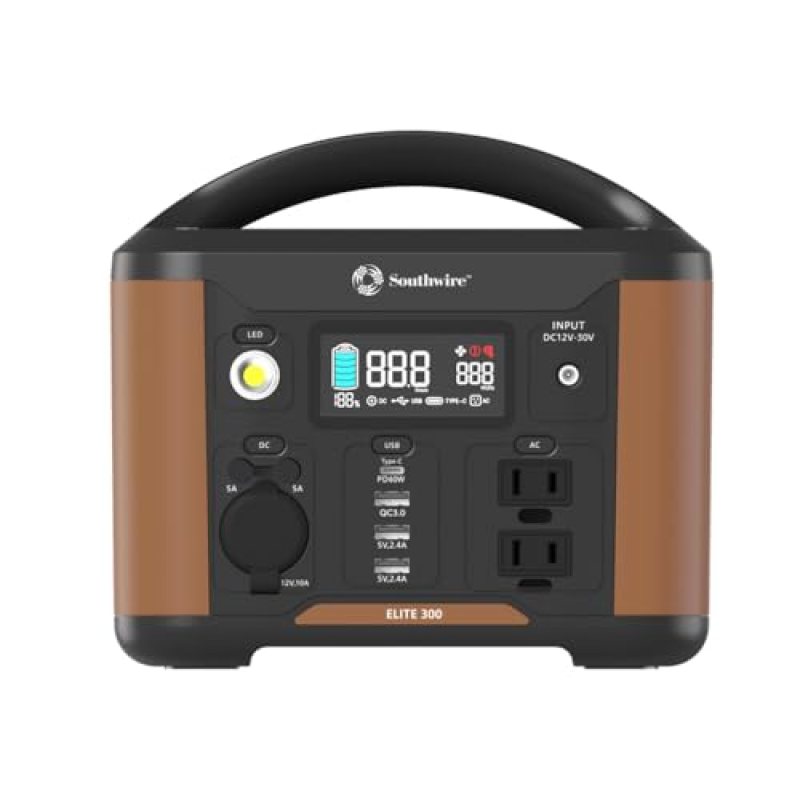 Southwire Elite 300 Series, 296Wh Backup Lithium Battery, 120V/300W Pure Sine Wave AC Outlet, Solar Generator (Solar Panel Not Included) for Camping, Travel, RV, Outdoors and more Southwire Elite 300 Series, 296Wh Backup Lithium Battery, 120V/300W Pure Sine Wave AC Outlet, Solar Generator (Solar Panel Not Included) for Camping, Travel, RV, Outdoors and more
