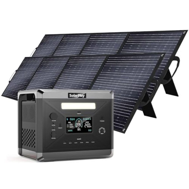 SolarPlay Q2501 2400W Portable Power Station, 2160Wh Large Capacity Solar Generator with 2x200W Solar Panel, BMS Emergency Power Station for Home Backup, Camping, Outdoor Battery Backup SolarPlay Q2501 2400W Portable Power Station, 2160Wh Large Capacity Solar Generator with 2x200W Solar Panel, BMS Emergency Power Station for Home Backup, Camping, Outdoor Battery Backup