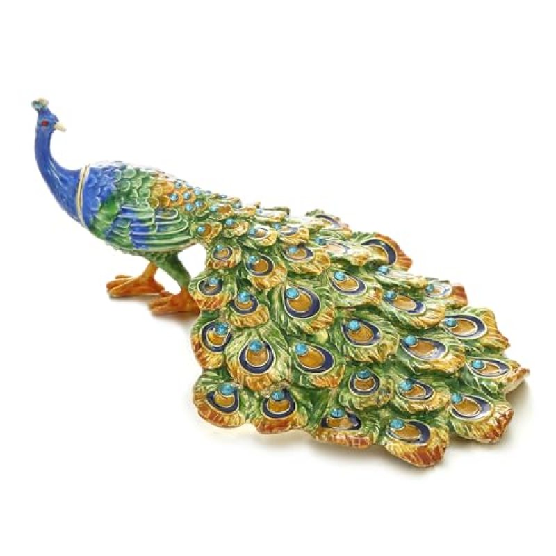 Hand Painted Animal Trinket Box for Home Decor, Hinged Enamel Jewelry Organizer Storage for Ring Earrings, Unique Figurine Keepsake Collectible Personalized Elegant Ornaments (Peacock-Green) Hand Painted Animal Trinket Box for Home Decor, Hinged Enamel Jewelry Organizer Storage for Ring Earrings, Unique Figurine Keepsake Collectible Personalized Elegant Ornaments (Peacock-Green)
