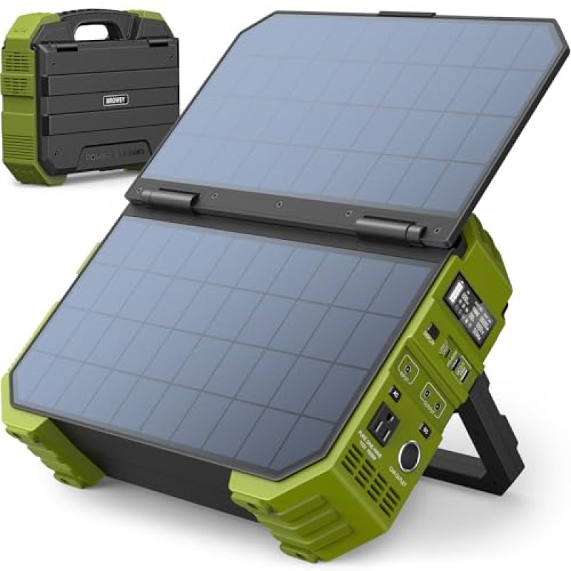BROWEY Portable Power Station 1000W with Built-in Solar Panel, 614WH/192000mAh LiFePO4 Battery Pack, Solar Generator with AC/DC/USB/PD Outputs for Outdoor Camping, RV Travel, Emergency Preparedness BROWEY Portable Power Station 1000W with Built-in Solar Panel, 614WH/192000mAh LiFePO4 Battery Pack, Solar Generator with AC/DC/USB/PD Outputs for Outdoor Camping, RV Travel, Emergency Preparedness